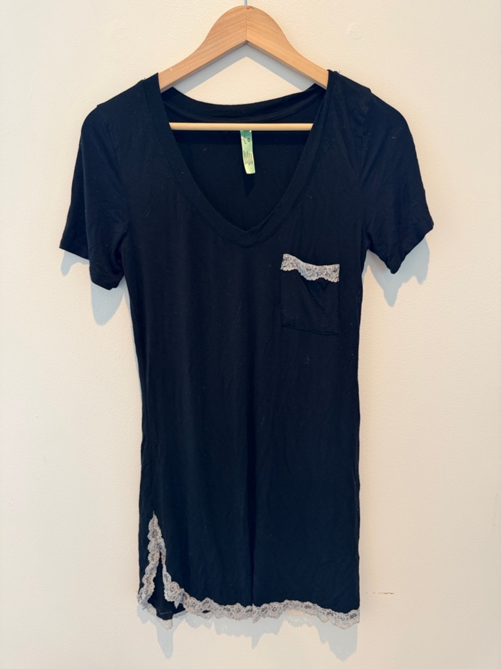 Monki Black Tee Dress with Lace Pocket Trim